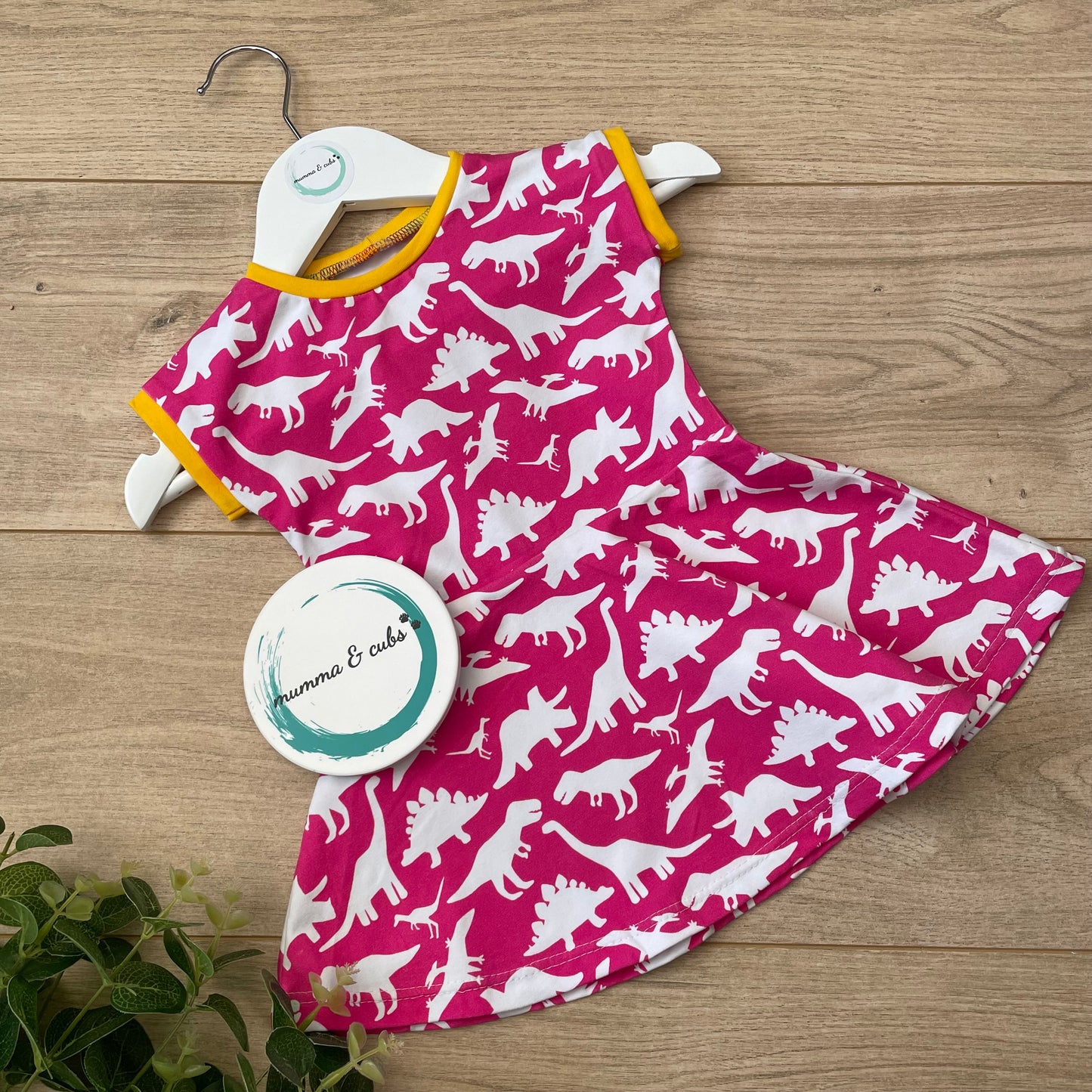 All in one dress - Pink Dinosaur - 3-6m