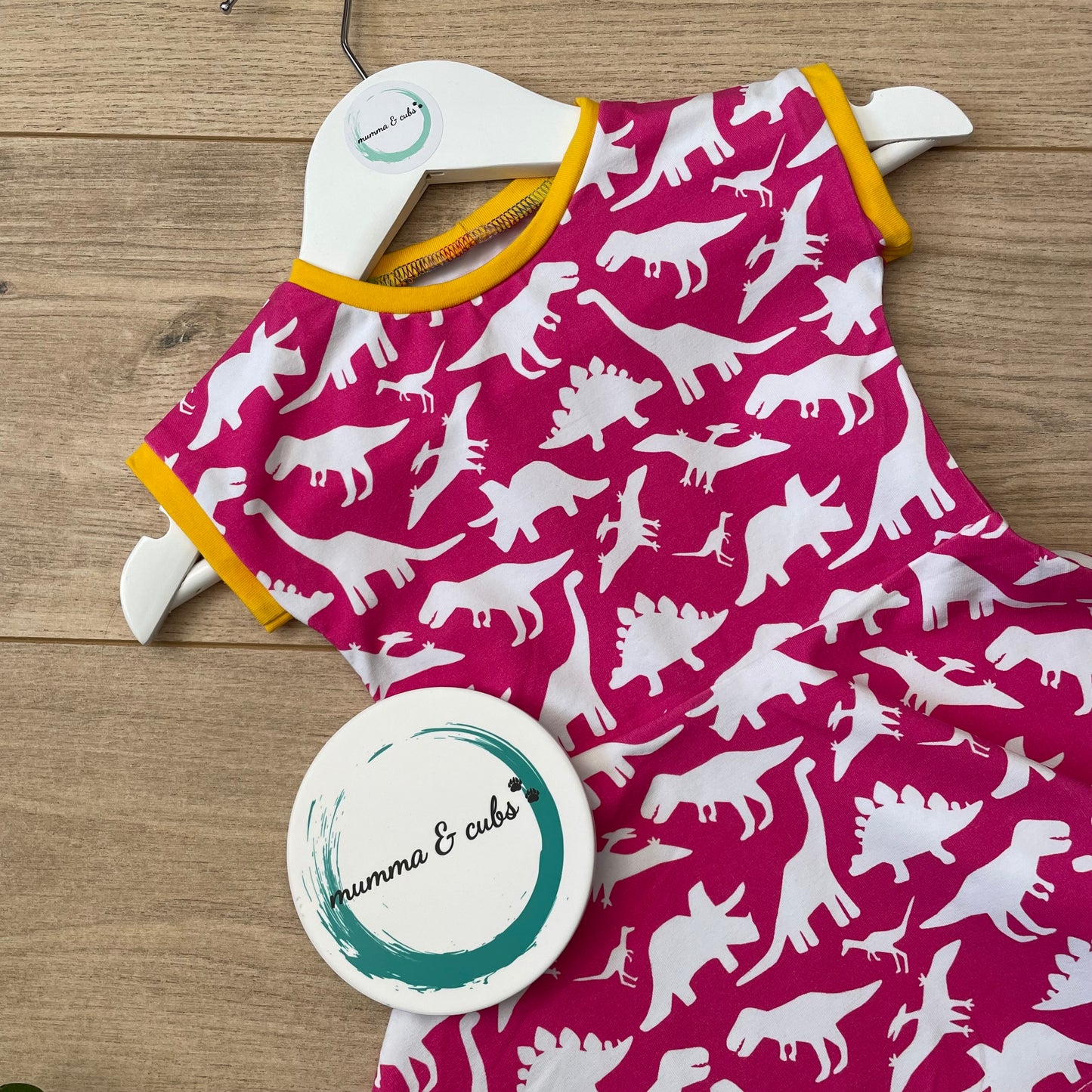All in one dress - Pink Dinosaur - 3-6m
