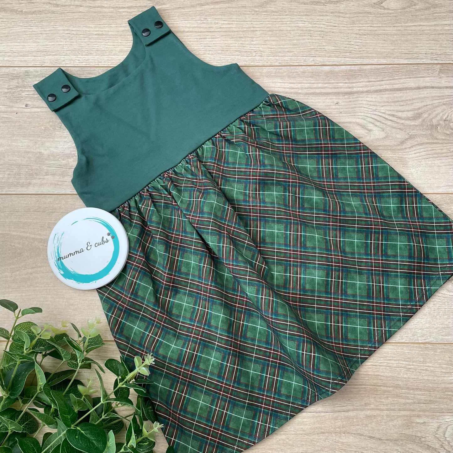 Dungaree Dress - Green Tartan - 3-4yr