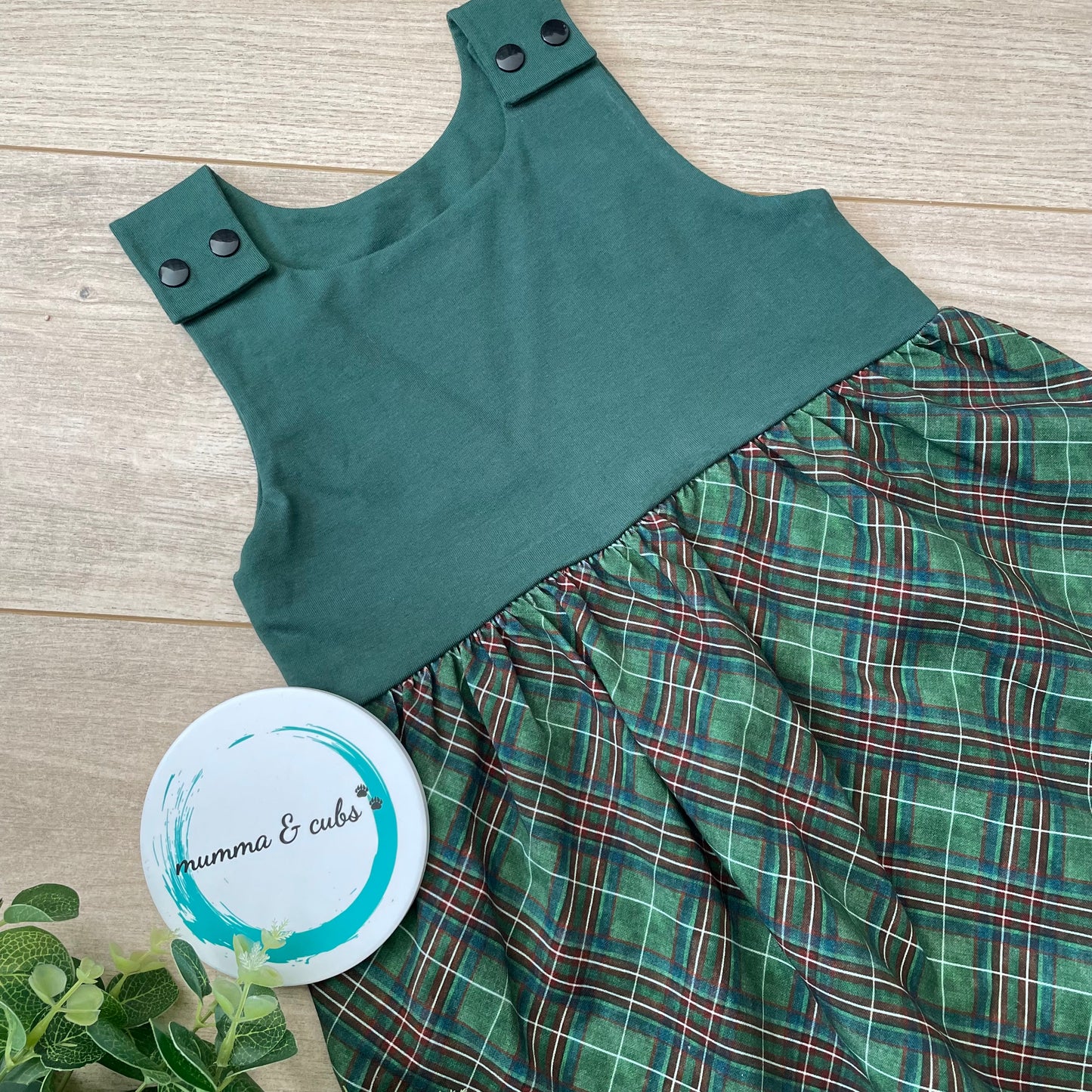 Dungaree Dress - Green Tartan - 3-4yr