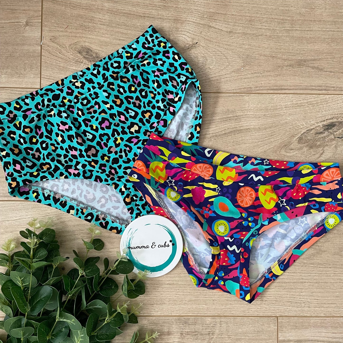 Handmade Adult underwear in fun leopard print and bright fruit based prints