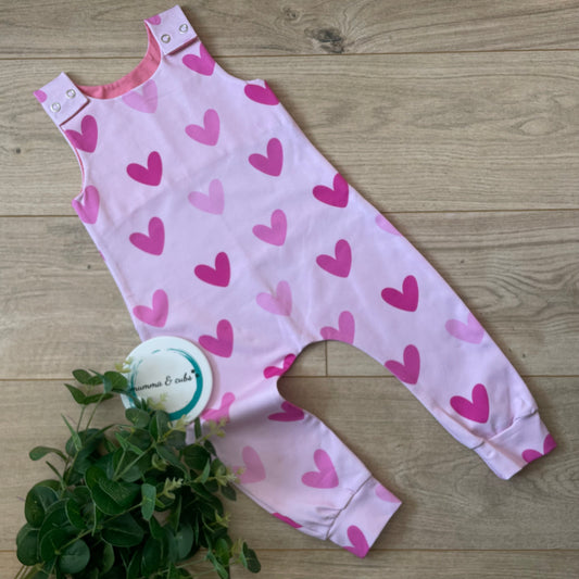 Dungaree - Pink Hearts - 18-24m