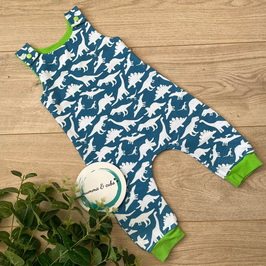 Dungaree - Blue Dinosaur - 3-6m