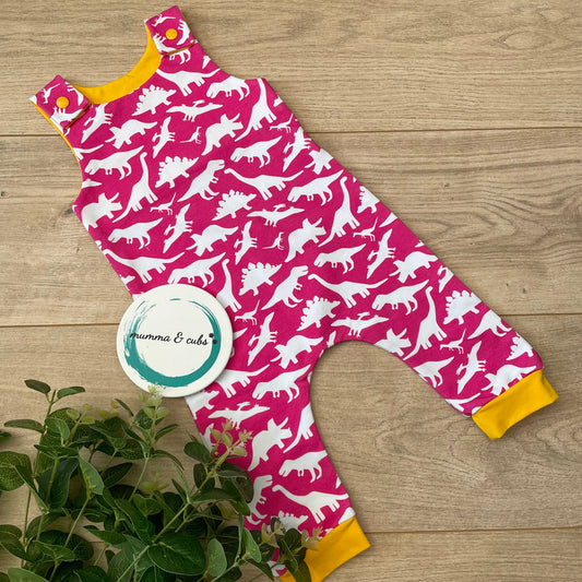 Dungaree - Pink Dinosaur - 3-6m