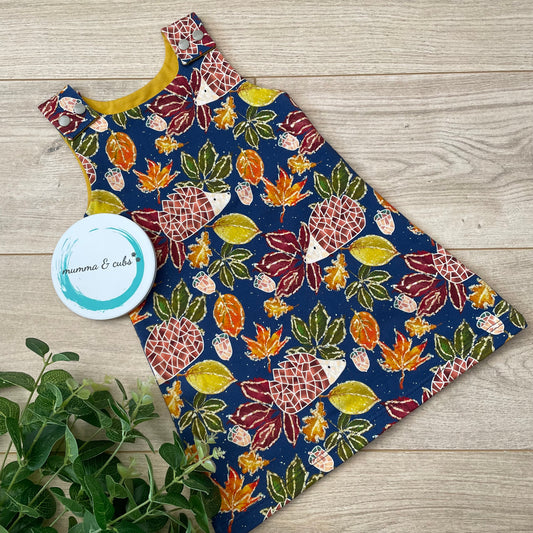 Dungaree Dress - Hedgley Hedgehog Navy - 18-24m