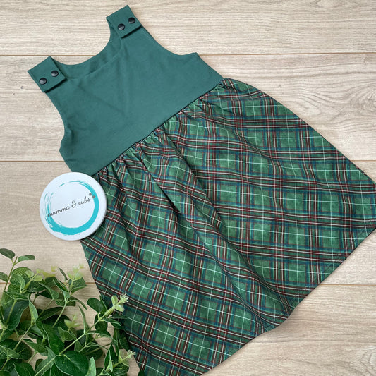 Dungaree Dress - Green Tartan - 3-4yr