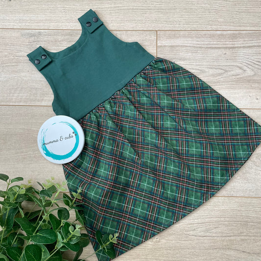 Dungaree Dress - Green Tartan - 18-24m