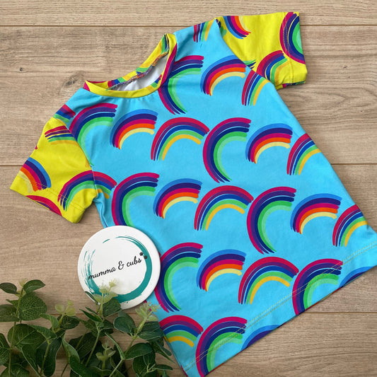 Short Sleeve T-shirt - Over the rainbow - Blue - 3-4yr
