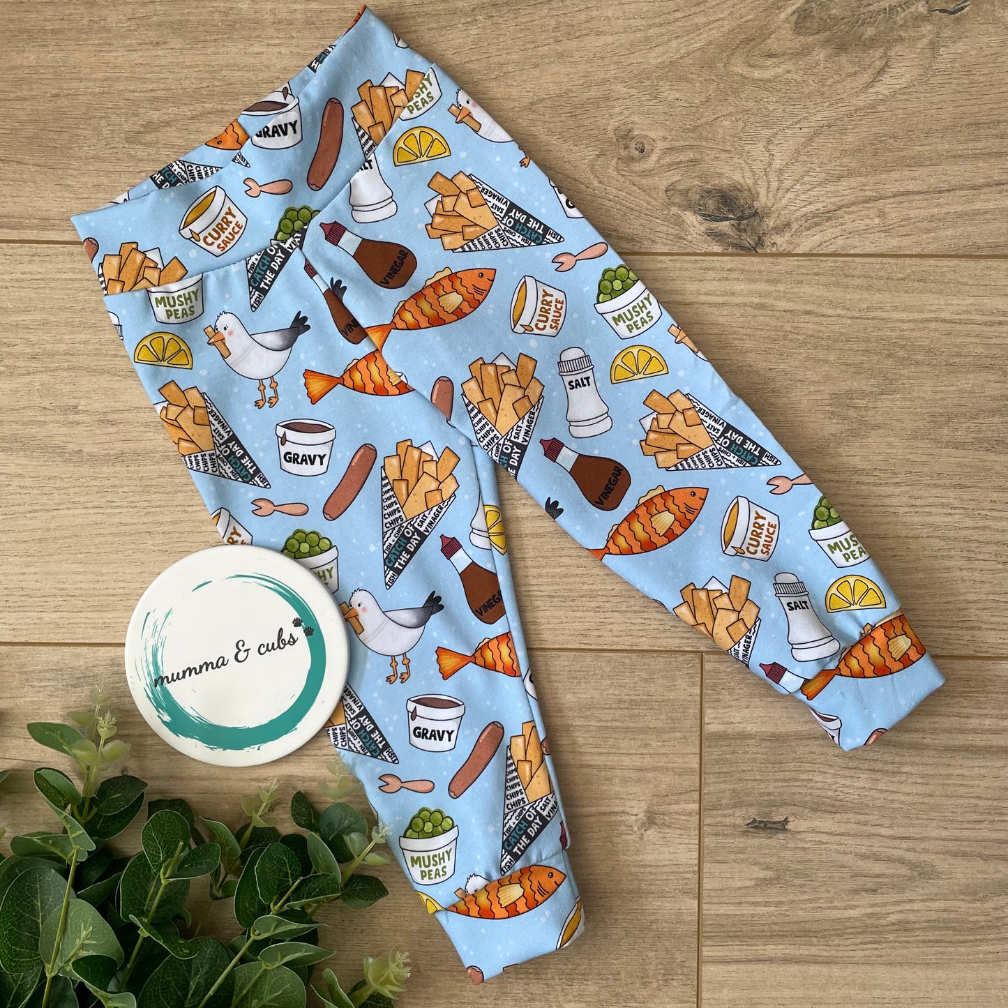 Handmade Baby Leggings - Fish and Chips Design