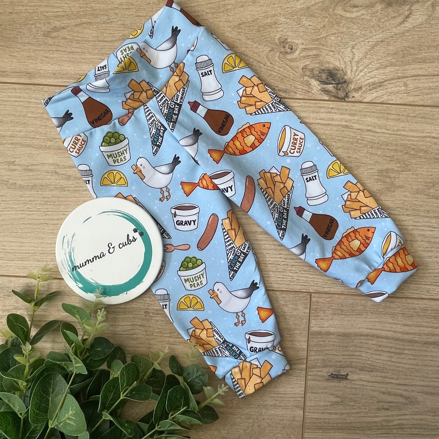 Handmade Baby Leggings - Fish and Chips Design