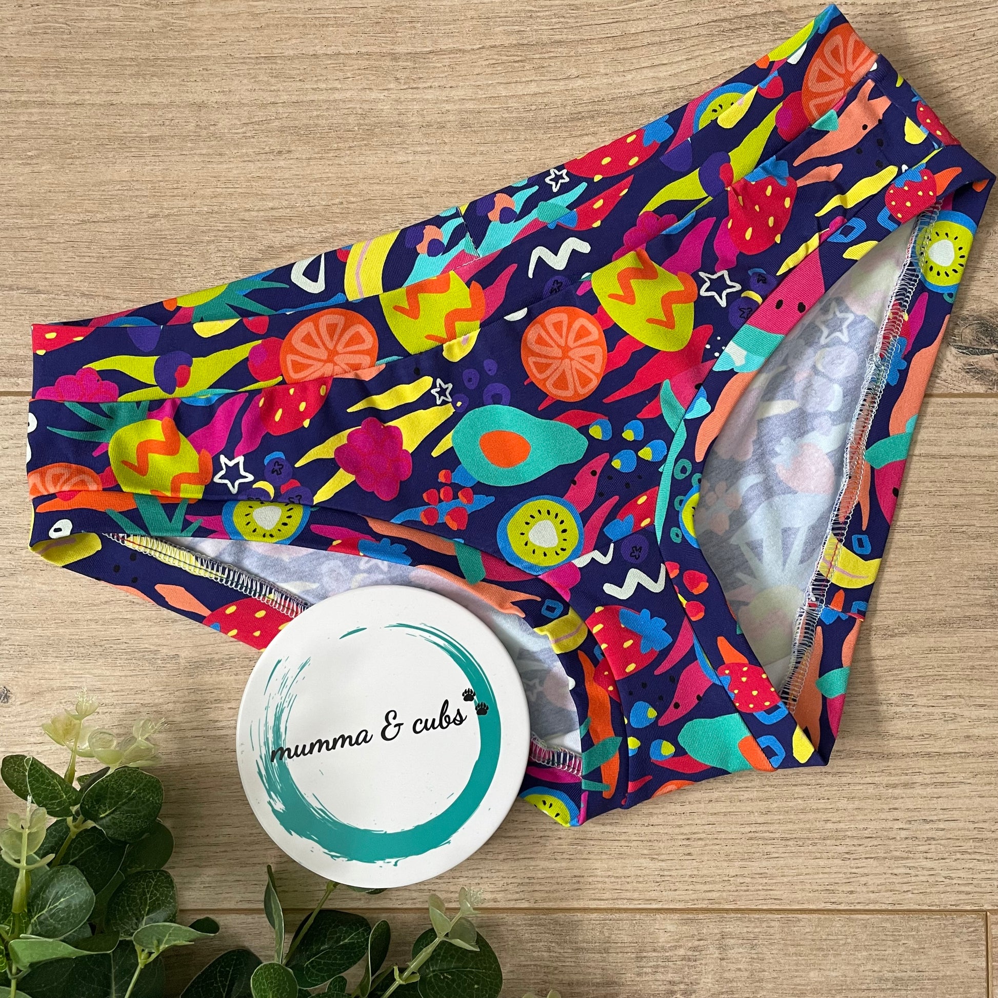 Bright abstract fruit print briefs